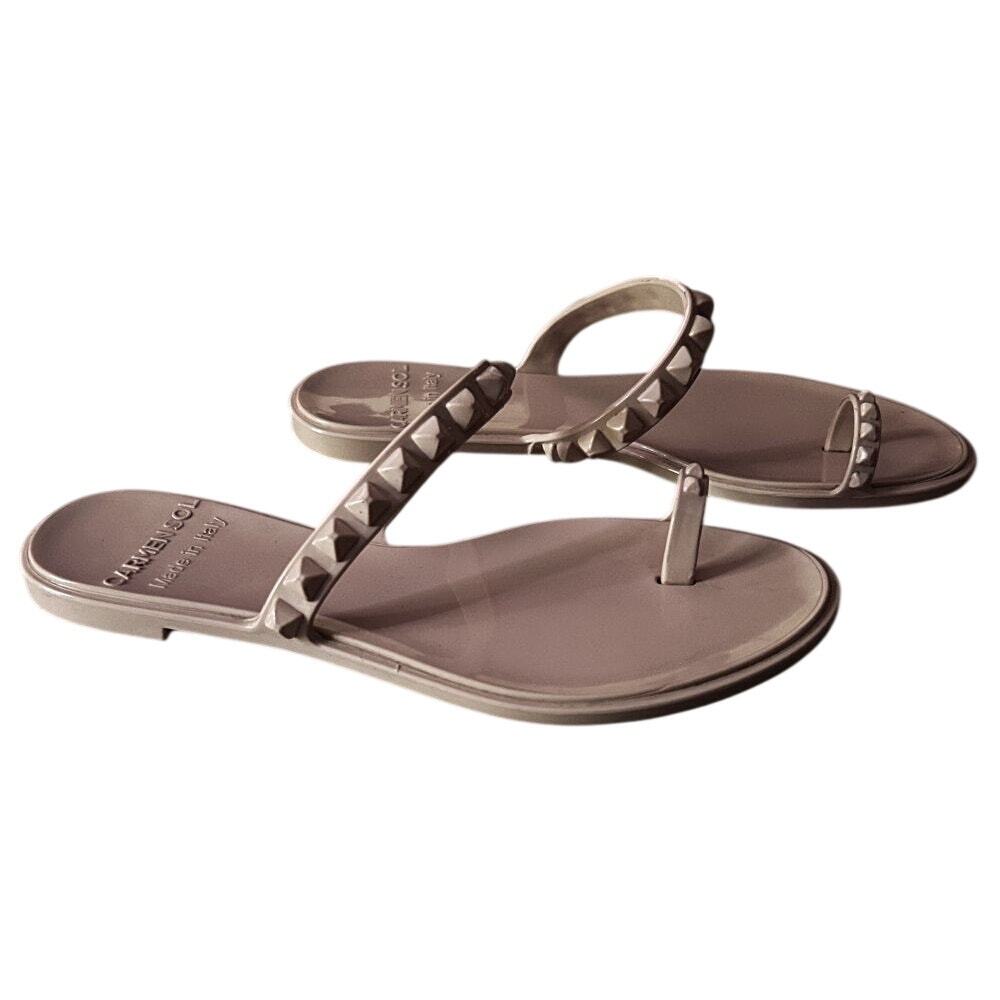 Carmen Sol Maria Nude Flat Studded Jelly Sandals 7